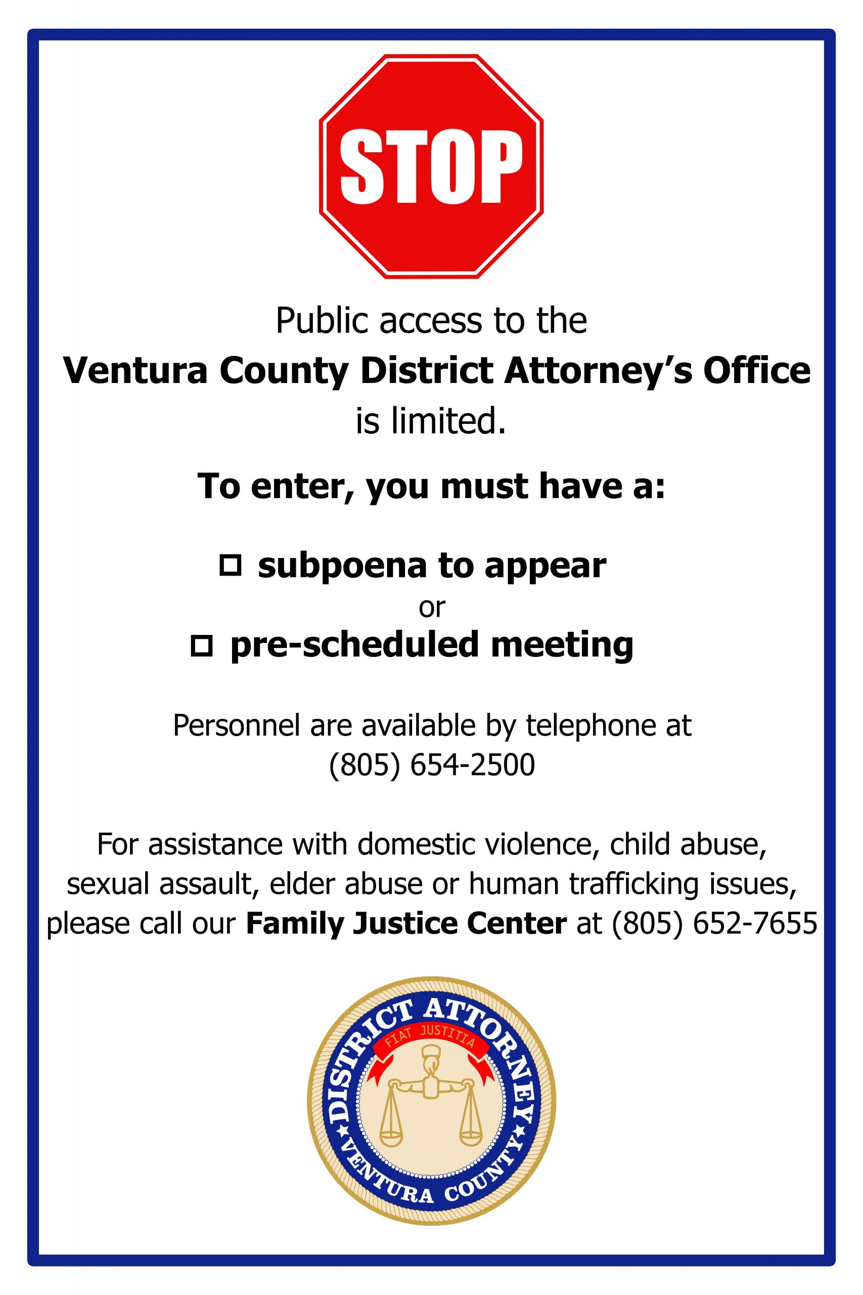Public Access changes to DA Office.
