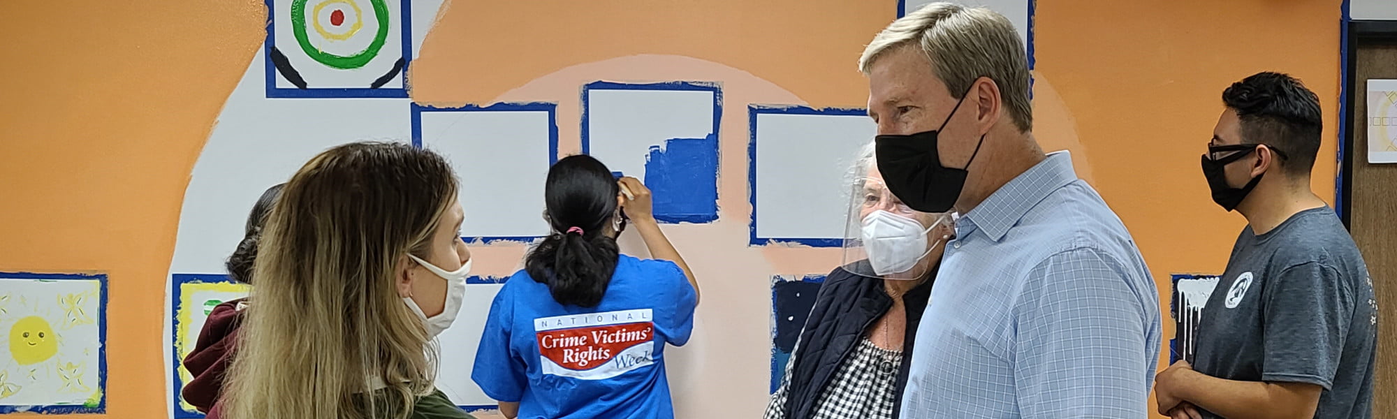 District Attorney Erik Nasarenko attends the Camp HOPE mural painting event at the Family Justice Center on Saturday March 27, 2021, to meet with this year’s campers and to thank the artist, Megan Sullivan and the Westlake Women’s club who sponsored the event. Camp HOPE is a week-long camping and mentoring program for child victims and witnesses to family violence.